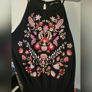 INC International Concepts Black Embroidered Halter Jumpsuit